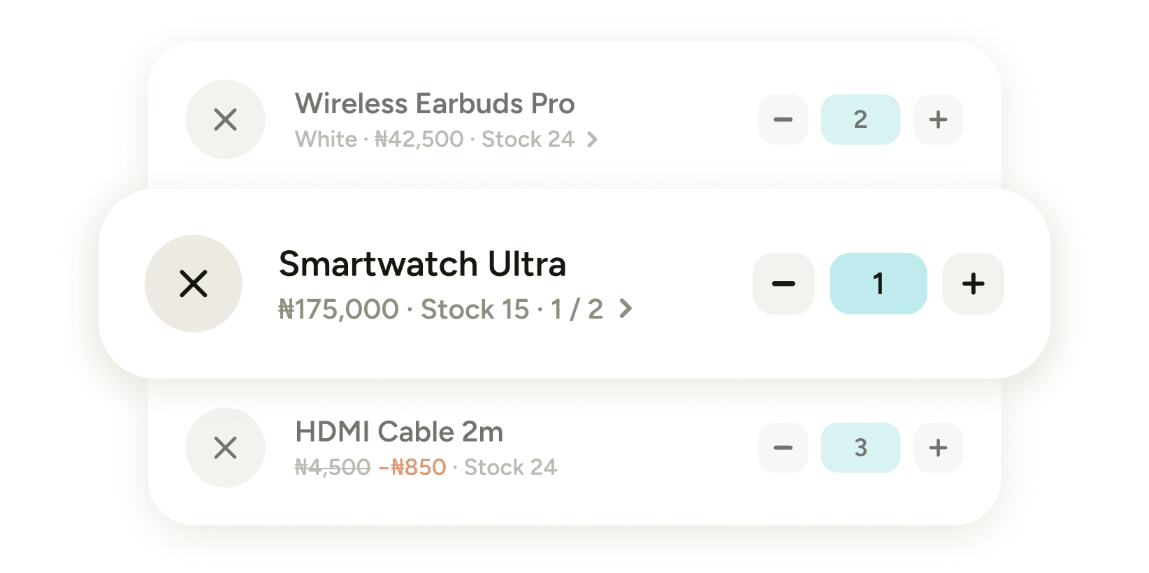 Sales recording interface